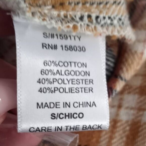 LOVE TREE CREAM & BROWN FLANNEL BLOUSE SZ.S EUC. - Picture 10 of 11